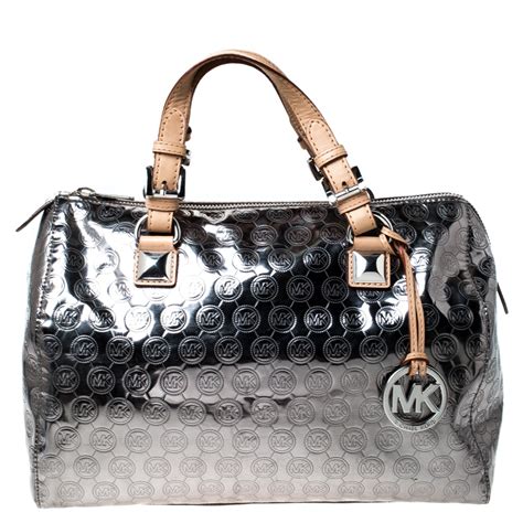 michael kors logo signature large grey satchels|Michael Kors handbags.